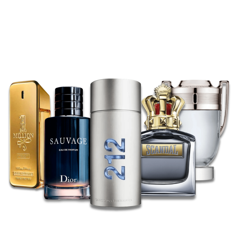 Zestaw 5 perfum: Paco Rabanne ONE MILLION, Dior SAUVAGE, Paco Rabanne INVICTUS, 212 Men NYC, SCANDAL 100ml